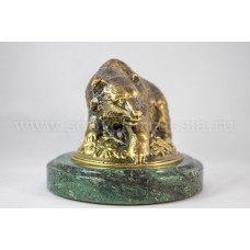 Скульптура "Медвежонок" бронза, змеевик